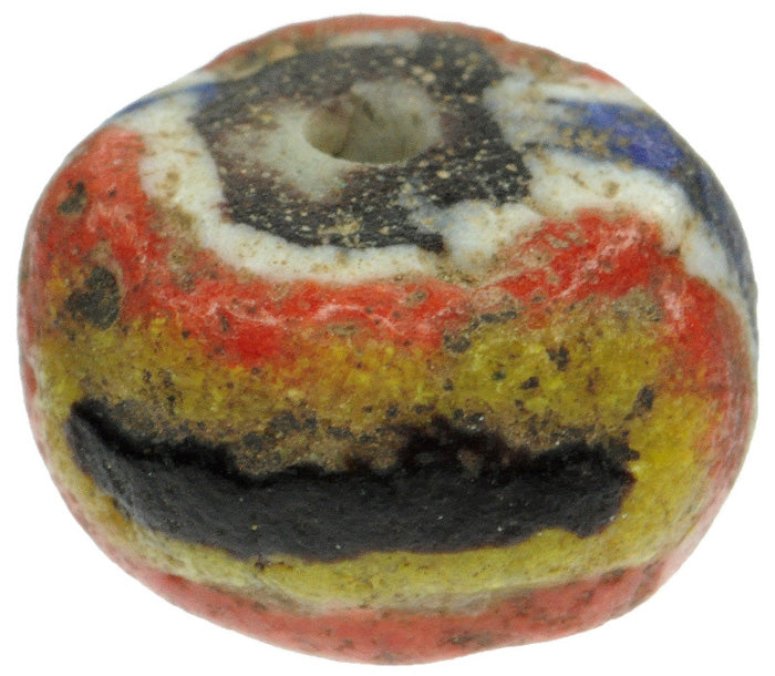 Old Polychrome Kiffa Glass Bead - Mauritania Trade Bead - zoomed-in detail