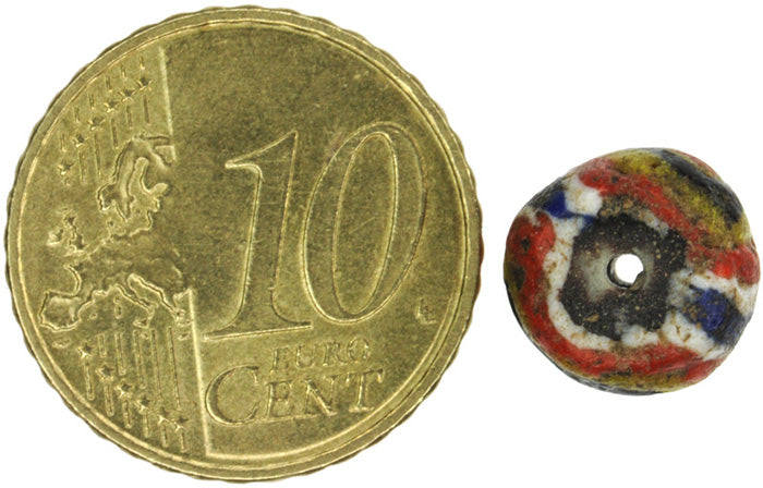 Old Polychrome Kiffa Glass Bead - Mauritania Trade Bead - close-up