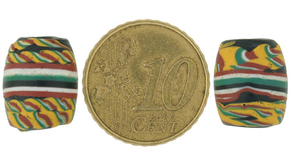 Rare Antique Banded Kente Fancy Venetian Wound Glass Trade Beads - close-up