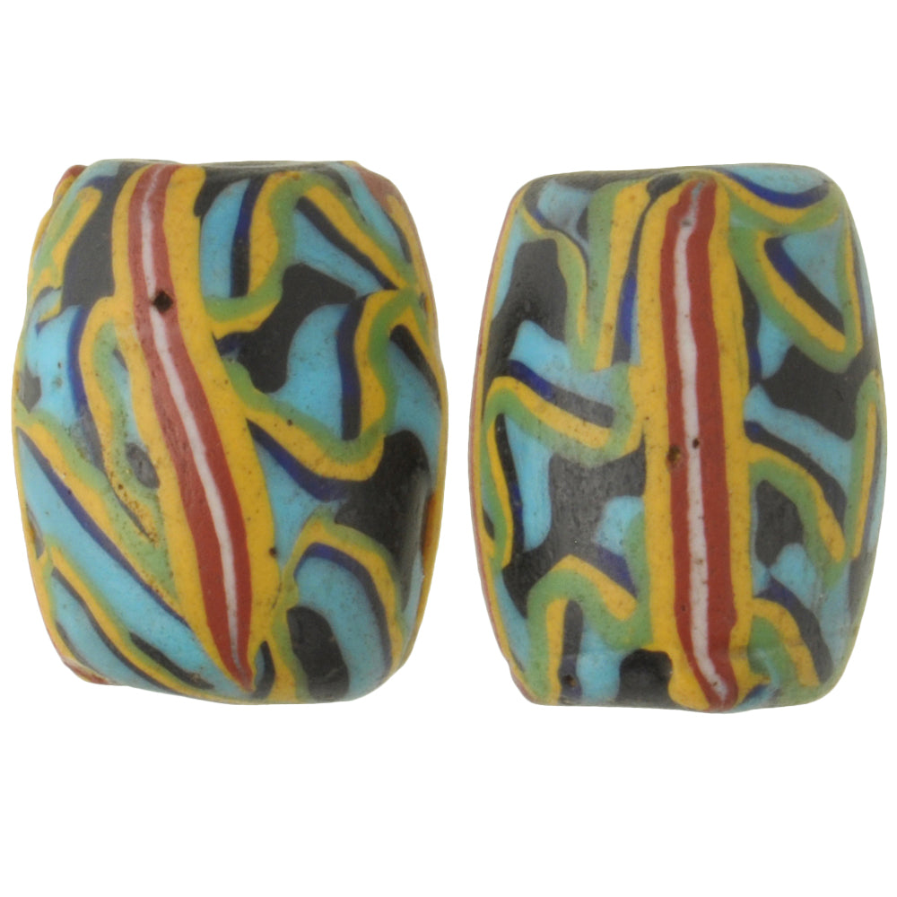 Rare Antique Fancy Venetian Lampwork Beads With Trail Decoration, 14X11Mm