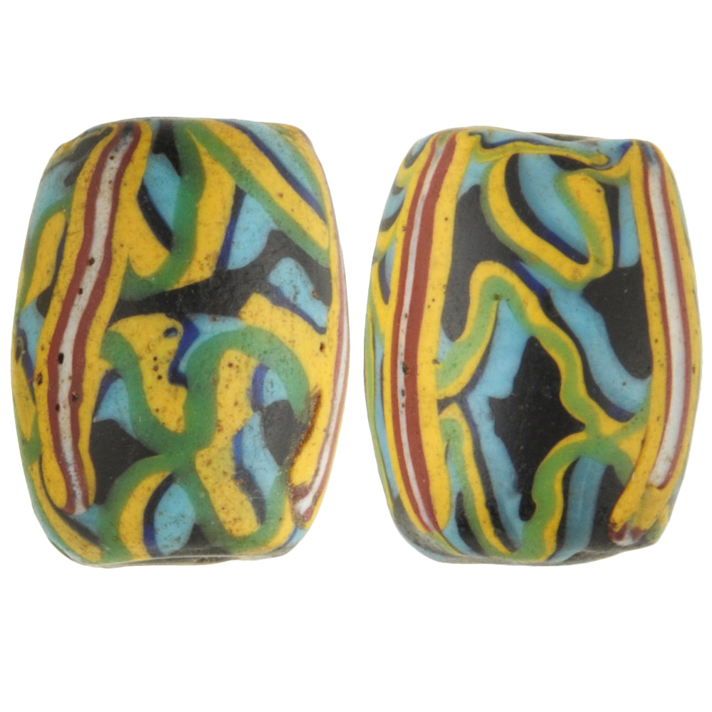Rare Antique Venetian Fancy Wound Glass Trade Beads, 14X11Mm