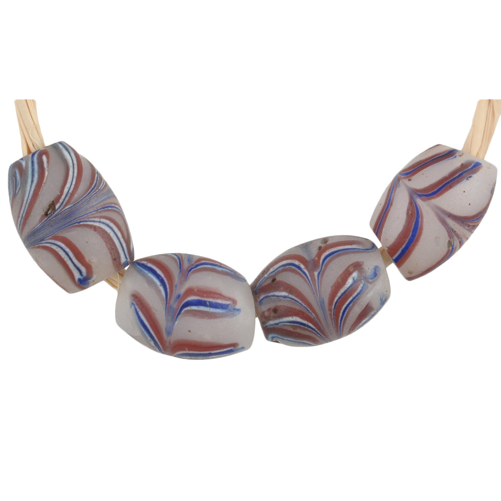 Antique Oval Feather Venetian Lampwork Trade Beads - African Trade Glass