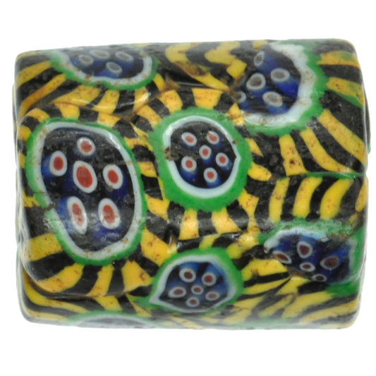 Rare Antique Venetian "Peacock" Millefiori Mosaic Glass Trade Bead - 15X12Mm