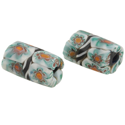 Rare Antique Banded Millefiori Venetian Mosaic Glass Trade Beads - close-up
