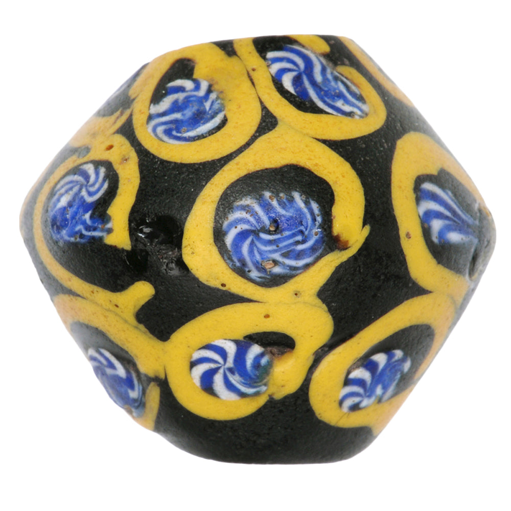 Rare Black Bicone Venetian Lampwork Glass Trade Bead, 19X17Mm, African Trade