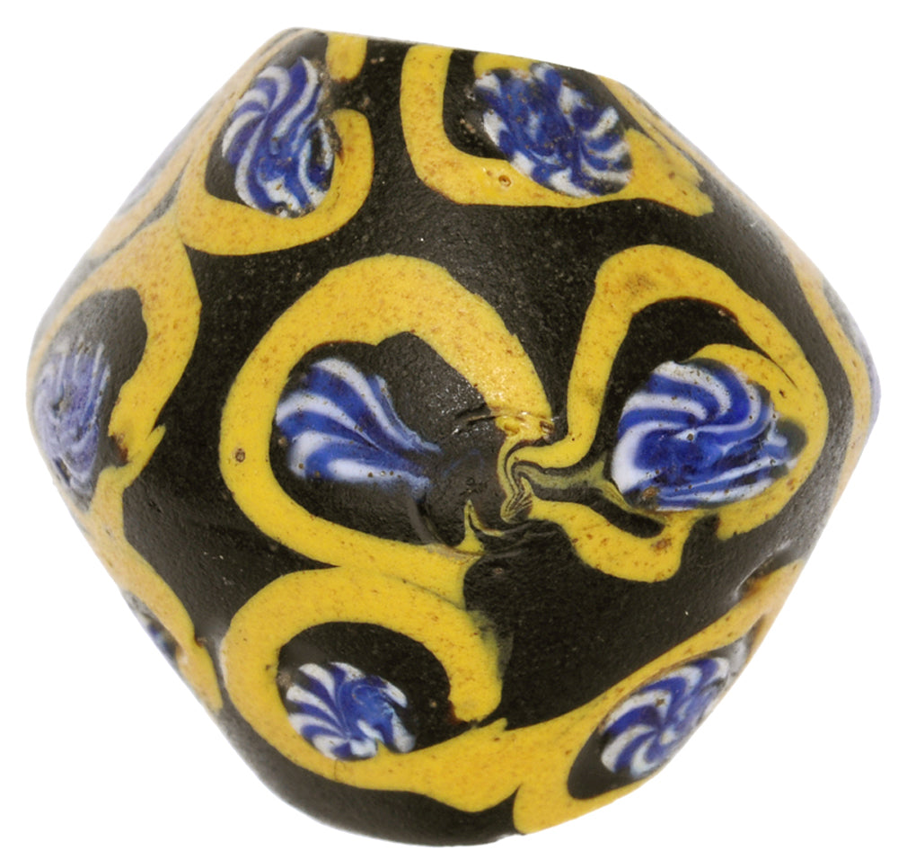 Rare Black Bicone Venetian Lampwork Glass Trade Bead, 19X17Mm, African Trade - alternate view