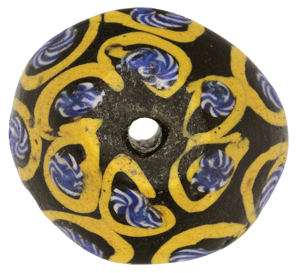Rare Black Bicone Venetian Lampwork Glass Trade Bead, 19X17Mm, African Trade - close-up