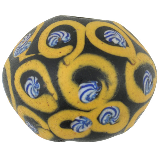 Rare Antique Black Bicone Venetian Glass Trade Bead, 22X17Mm