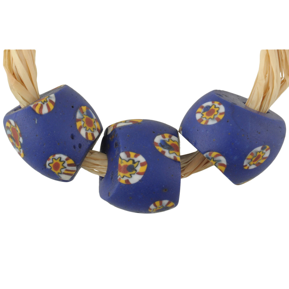 Rare Antique Venetian Millefiori Mosaic Glass African Trade Beads - 14X12Mm