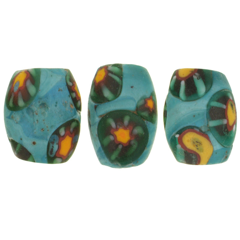 Rare Antique Oval Venetian Millefiori Mosaic Glass Trade Beads 12-13Mm