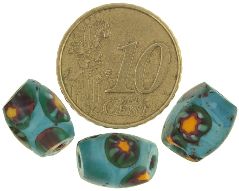 Rare Antique Oval Venetian Millefiori Mosaic Glass Trade Beads 12-13Mm - alternate view