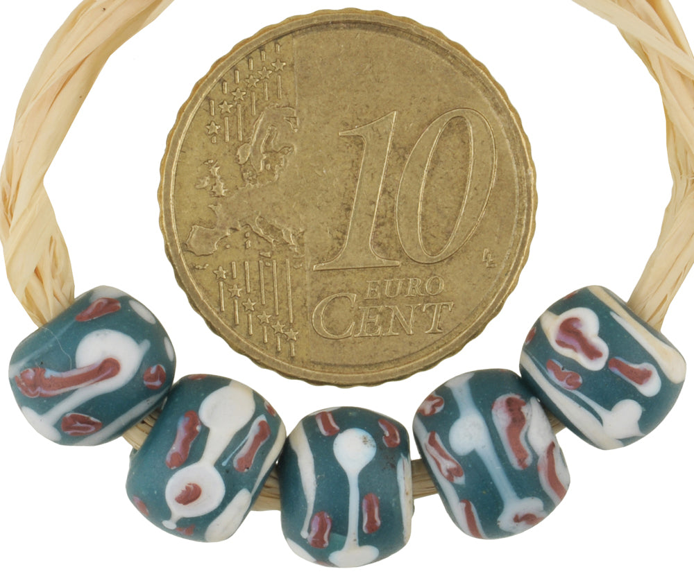 Rare Antique Fancy Venetian Wound Glass Trade Beads - 8Mm X 6Mm - alternate view