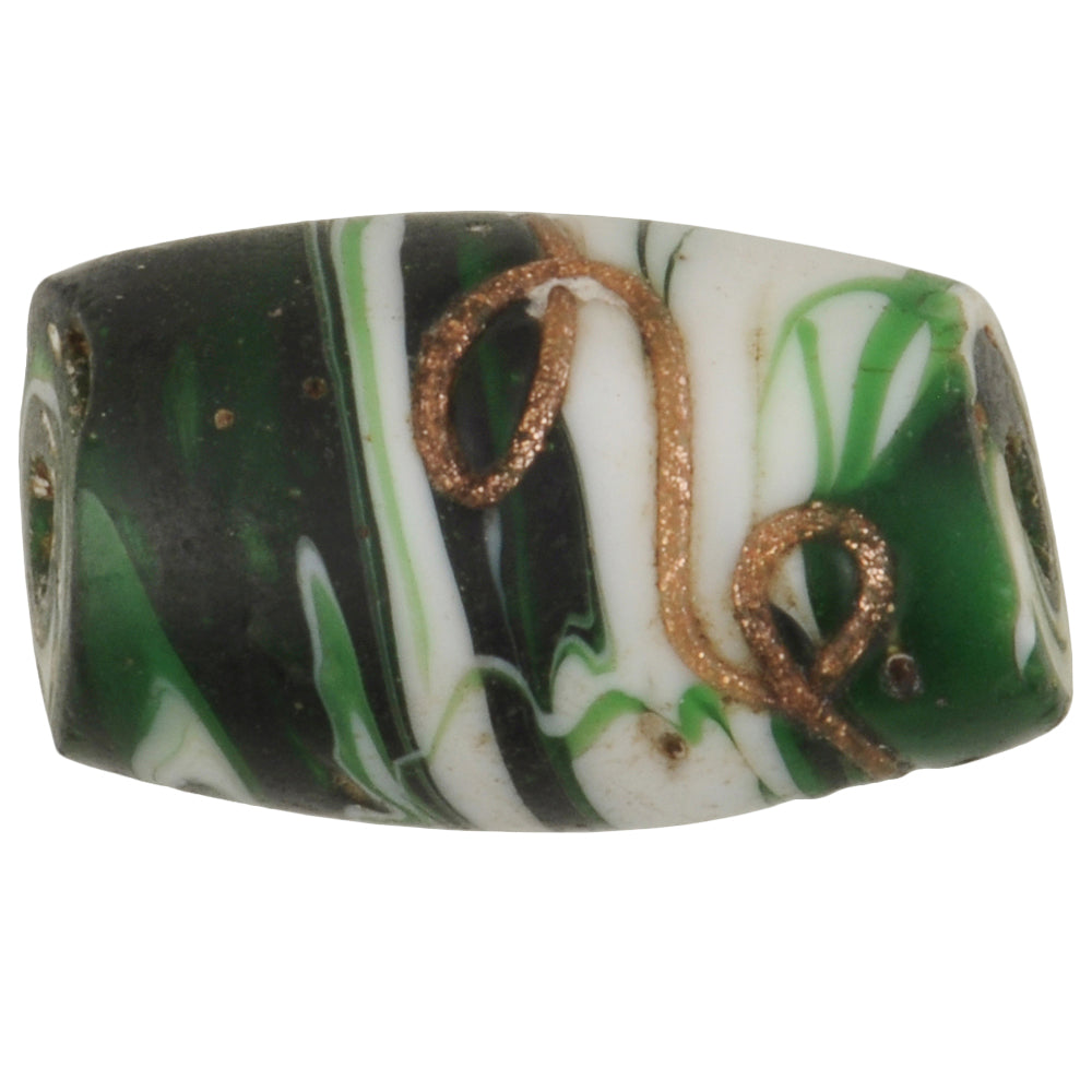 Rare Antique Floral Venetian Glass Trade Bead With Aventurine Trail