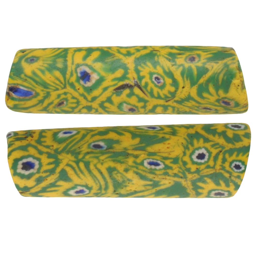 Antique Large Venetian Millefiori Mosaic Beads Pair - African Trade