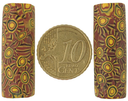 Rare Antique Venetian Millefiori Mosaic Beads - African Trade Pair, 33X11Mm - alternate view