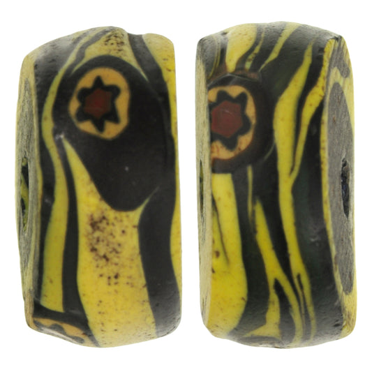 Rare Antique Large Venetian Millefiori Mosaic Glass Trade Beads - 17X8Mm