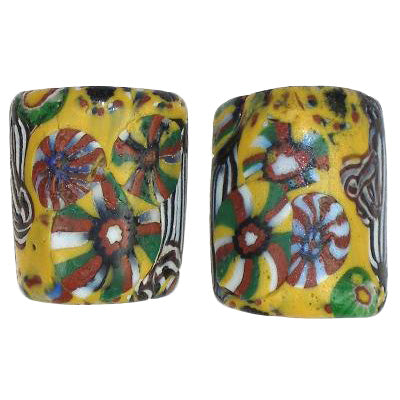 Rare Antique Venetian Millefiori Trade Beads With Trail Decoration - 14X11Mm & 15X11Mm