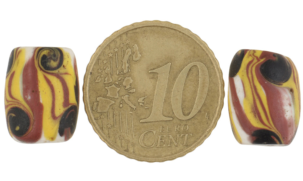 Rare Antique Oval "Fancy" Venetian Wound Glass Trade Beads Pair - 13X10Mm - alternate view