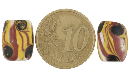 Rare Antique Oval "Fancy" Venetian Wound Glass Trade Beads Pair - 13X10Mm - alternate view