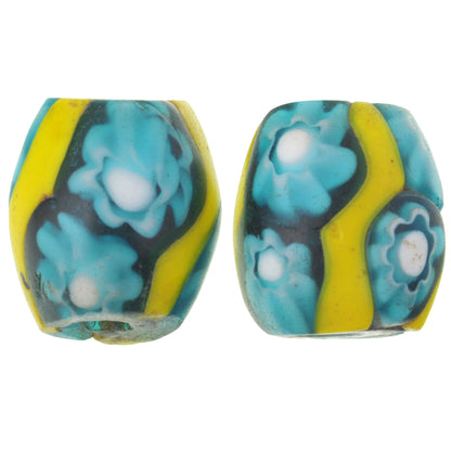 Rare Oval Antique Venetian Millefiori Mosaic Glass Trade Beads, 13-14Mm