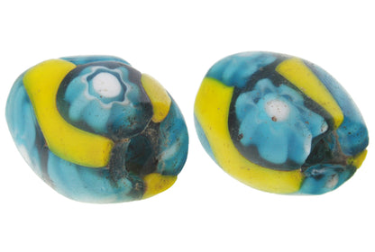 Rare Oval Antique Venetian Millefiori Mosaic Glass Trade Beads, 13-14Mm - alternate view