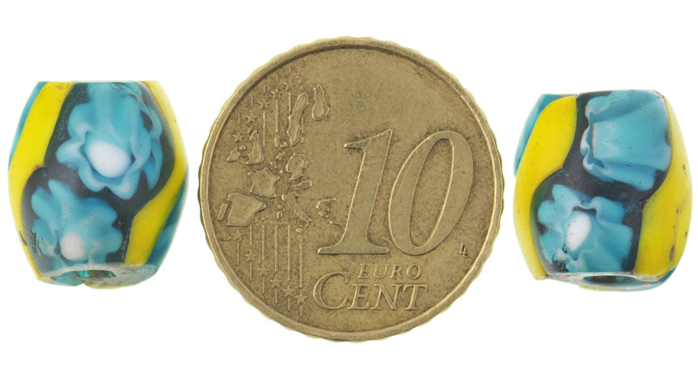 Rare Oval Antique Venetian Millefiori Mosaic Glass Trade Beads, 13-14Mm - close-up