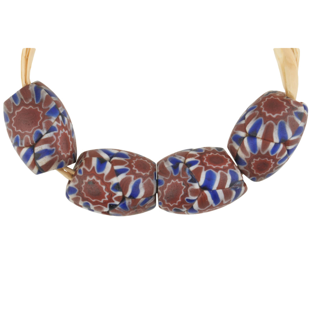 Rare Antique Oval Millefiori Venetian Mosaic Glass Trade Beads, 4 Pcs