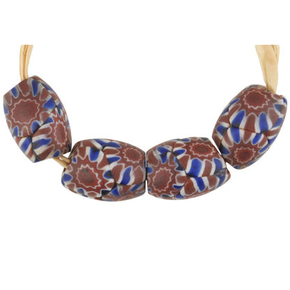 Rare Antique Oval Millefiori Venetian Mosaic Glass Trade Beads, 4 Pcs