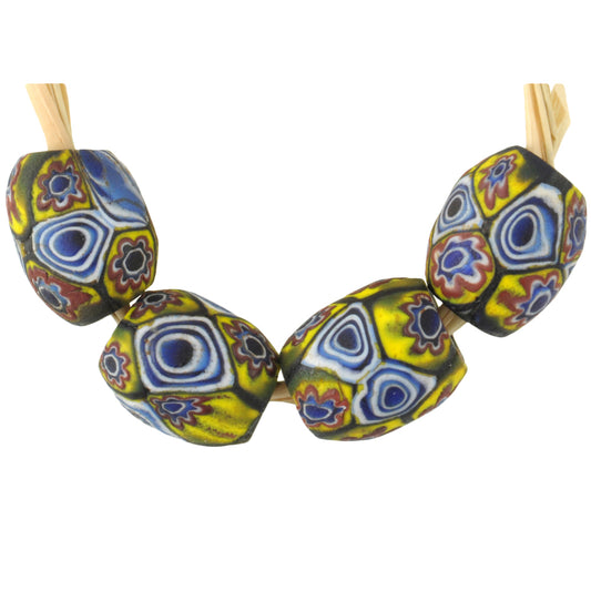 Rare Oval Antique Venetian Millefiori Mosaic Glass Trade Beads, Early 1900S