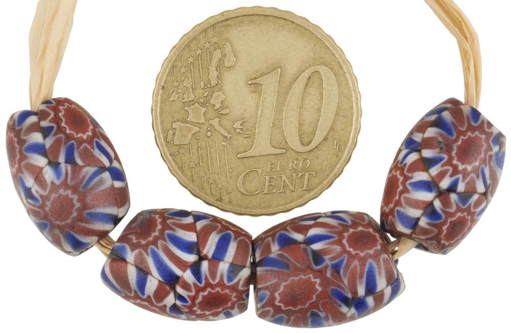 Rare Antique Oval Millefiori Venetian Mosaic Glass Trade Beads, 4 Pcs - alternate view