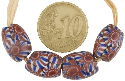 Rare Antique Oval Millefiori Venetian Mosaic Glass Trade Beads, 4 Pcs - alternate view