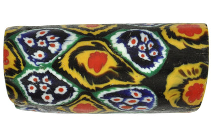 Rare Peacock Antique Venetian Millefiori Glass Trade Bead, 23X10Mm - close-up