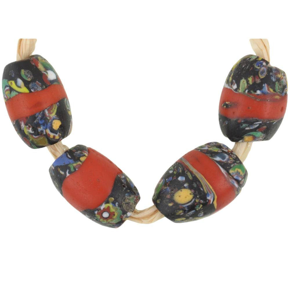 Rare Antique Red Banded Oval Venetian Millefiori Mosaic Glass Trade Beads
