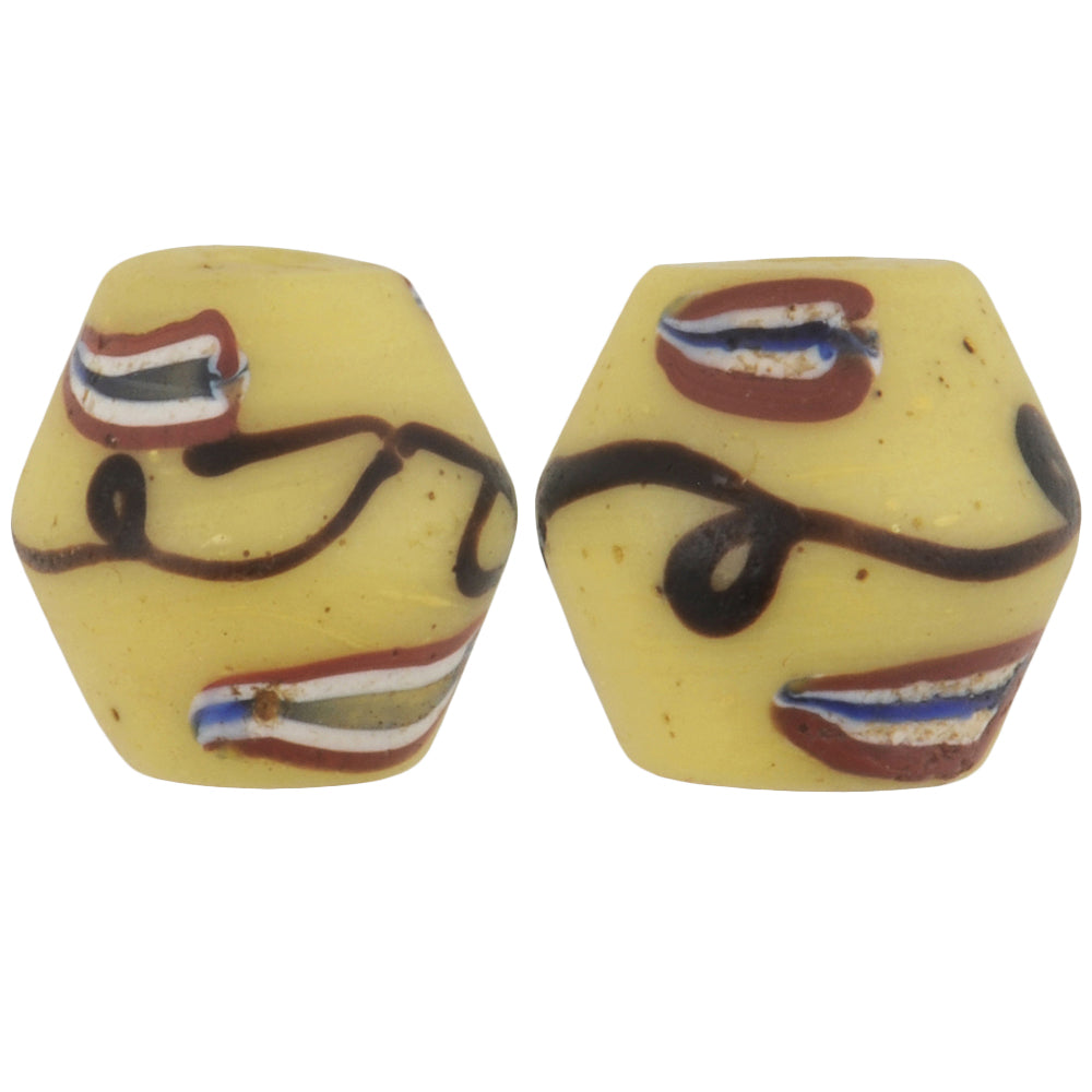 Rare Old Yellow Bicone King Venetian Lampwork Glass Trade Beads - 11Mm