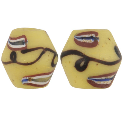 Rare Old Yellow Bicone King Venetian Lampwork Glass Trade Beads - 11Mm