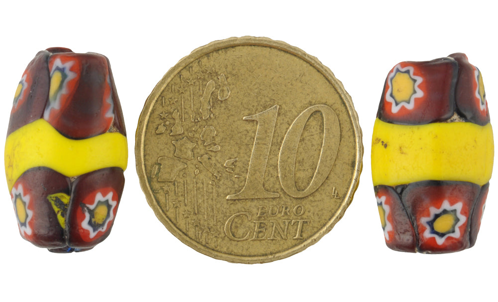 Rare Antique Banded Oval Millefiori Venetian Mosaic Glass Trade Beads, 17X11Mm - alternate view