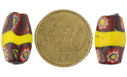 Rare Antique Banded Oval Millefiori Venetian Mosaic Glass Trade Beads, 17X11Mm - alternate view