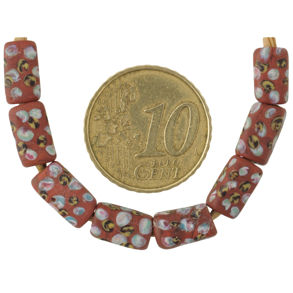 Antique Rectangular Brick Fancy Venetian Glass Trade Beads, 9X5Mm