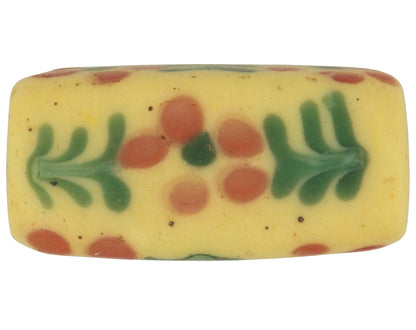 Rare Antique Rectangular Floral Fancy Venetian Glass Trade Bead, 16X7Mm - close-up