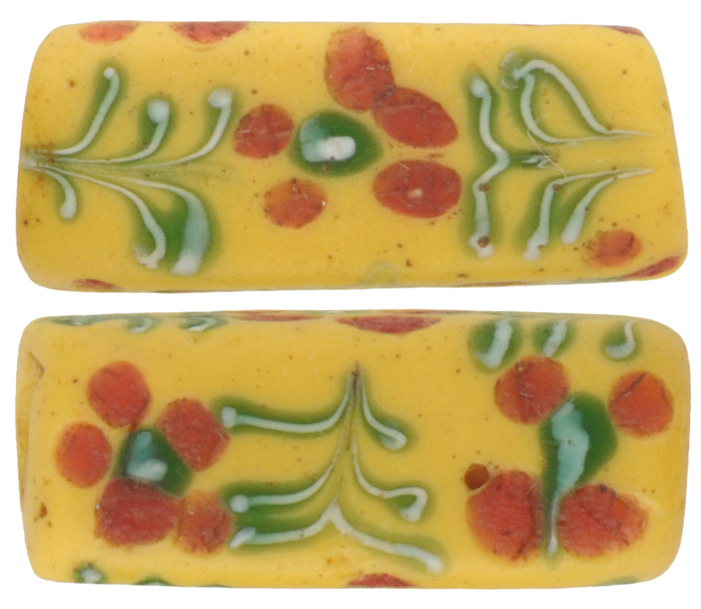 Rare Antique Rectangular Floral Fancy Venetian Wound Glass Trade Beads - product focus
