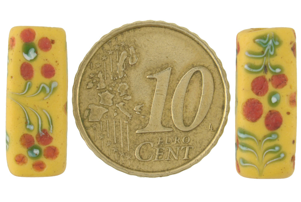 Rare Antique Rectangular Floral Fancy Venetian Wound Glass Trade Beads - cropped detail