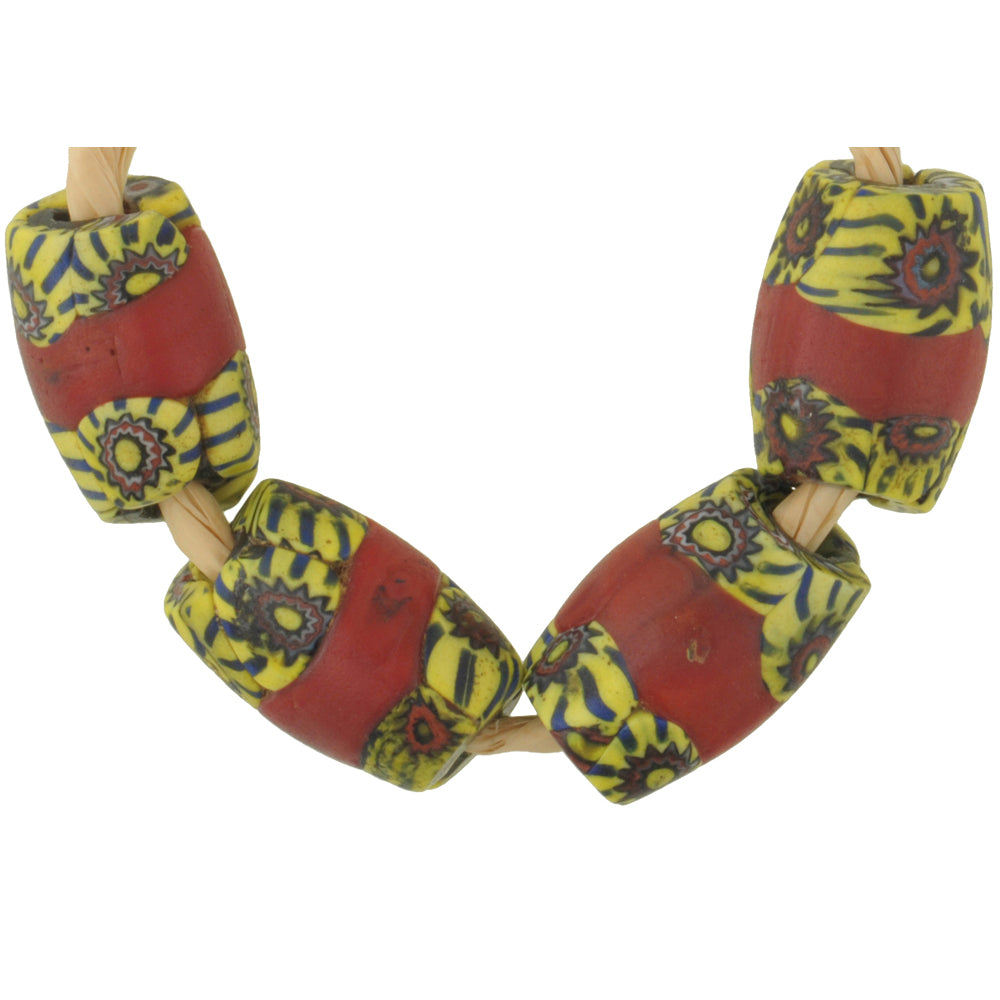 Rare Antique Red Banded Oval Millefiori Mosaic Trade Beads - 14-15Mm