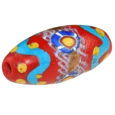 Antique Red Fancy Venetian Lampwork Glass Trade Bead, 18X10Mm