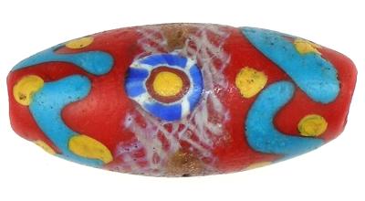 Antique Red Fancy Venetian Lampwork Glass Trade Bead, 18X10Mm - alternate view