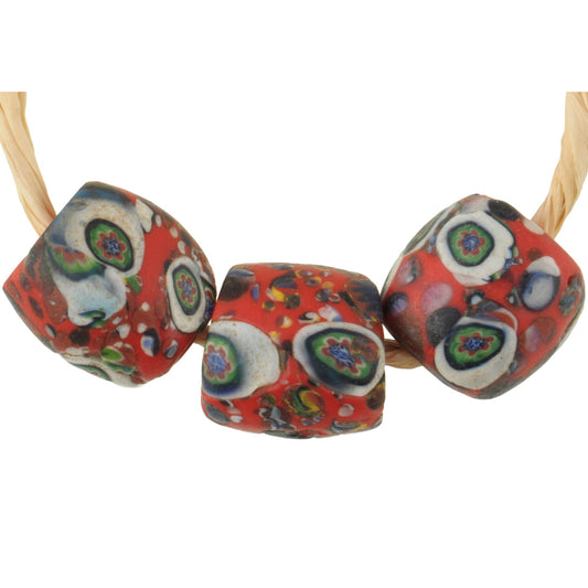 Rare Antique Oval Venetian Millefiori Mosaic African Trade Beads, 12Mm