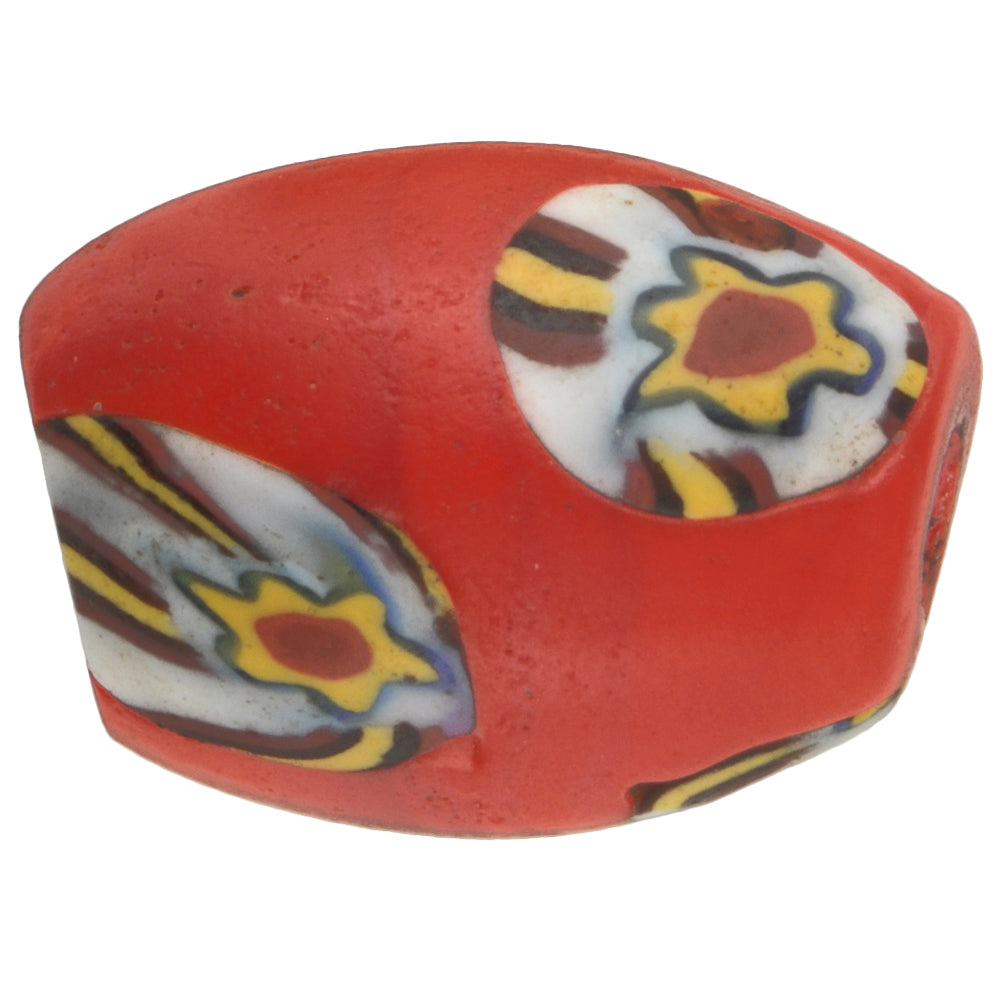Antique Red Oval Millefiori Mosaic Venetian Trade Bead, 15X11Mm, Rare African Trade Bead