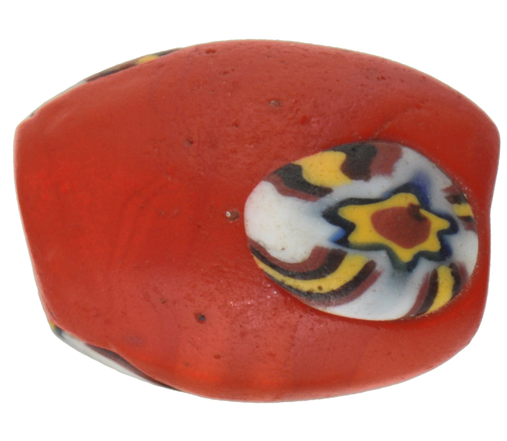 Antique Red Oval Millefiori Mosaic Venetian Trade Bead, 15X11Mm, Rare African Trade Bead - close-up