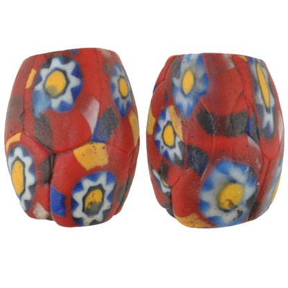Antique Venetian Oval Millefiori Mosaic Glass Trade Beads - Rare Pair
