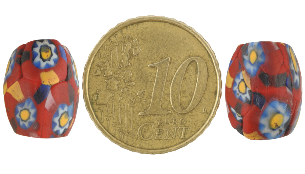 Antique Venetian Oval Millefiori Mosaic Glass Trade Beads - Rare Pair - close-up