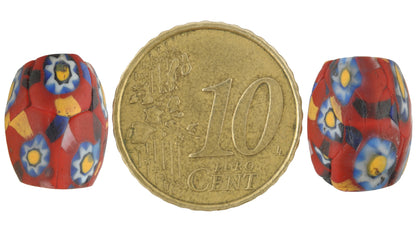 Antique Venetian Oval Millefiori Mosaic Glass Trade Beads - Rare Pair - close-up